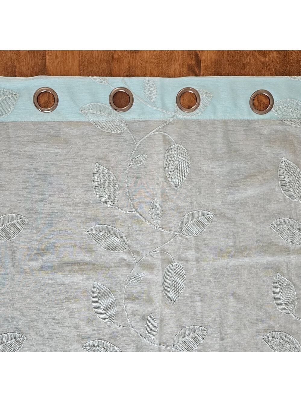 Teal Sheer Leaf Embroidered Curtains 53x84 Set of 2 Grommet Panels